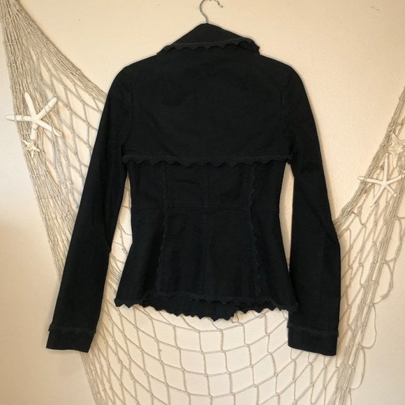 Vintage 22 DECEMBER Black Boho Double Breasted Jacket with Crochet Trim S - Picture 7 of 8